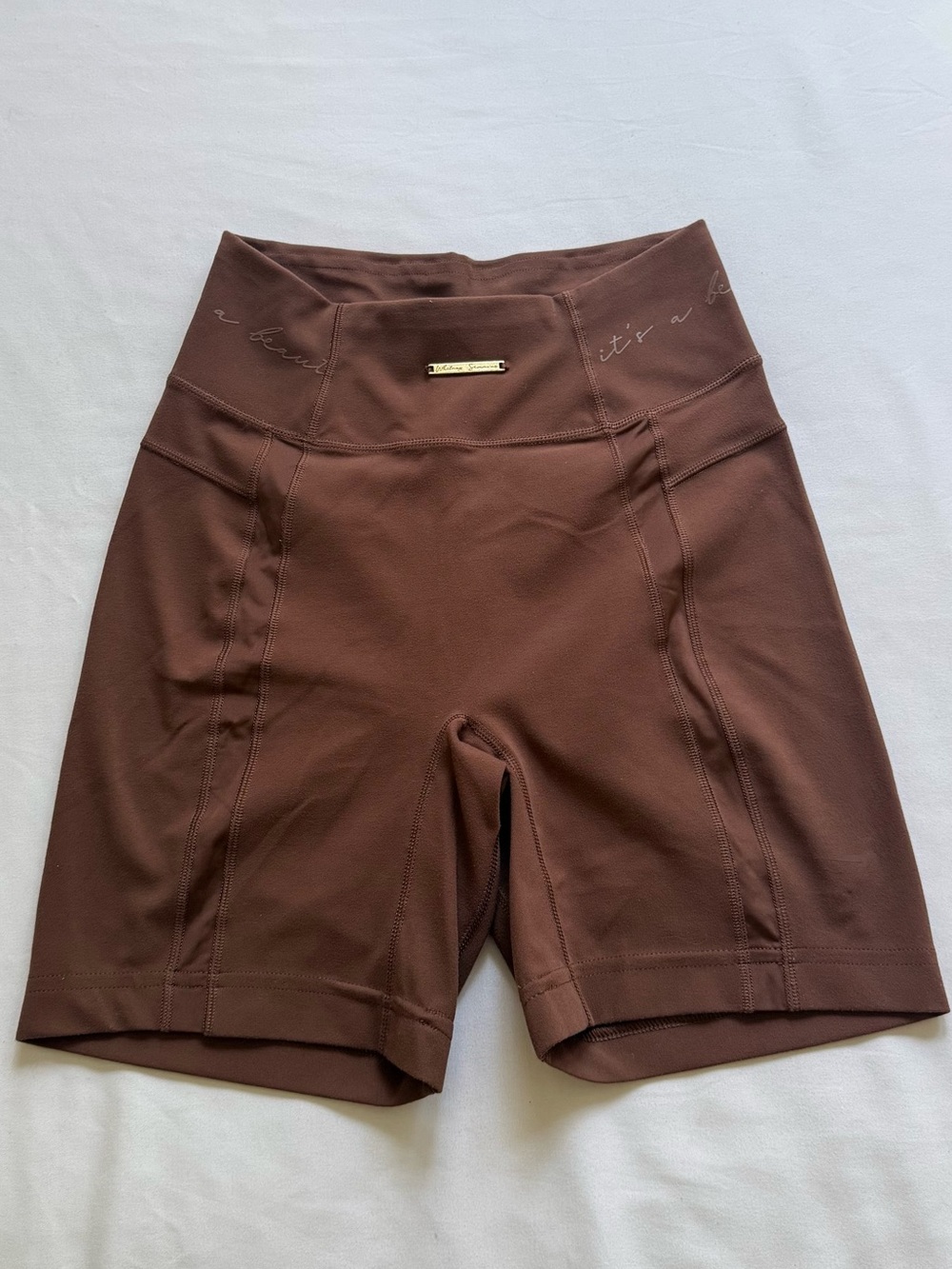 Whitney Simmons Gymshark High-Waist Bike Shorts in Brown - Picture 1 of 6